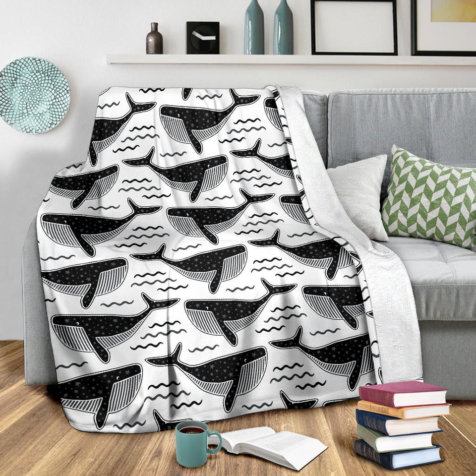 Black Whale Pattern Premium Blanket
