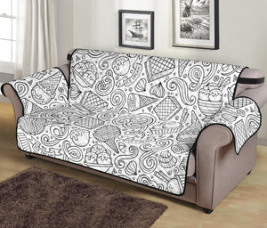Cartoon hand drawn ice cream black white Sofa Cover Protector