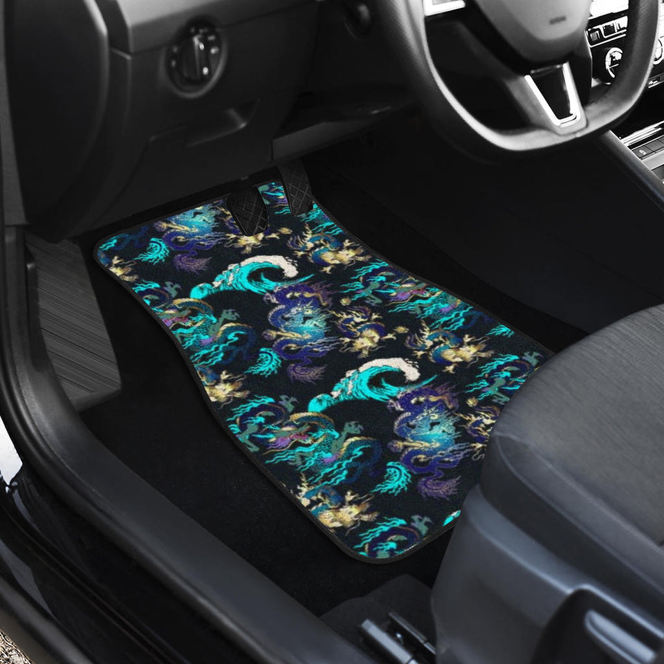 Dragon Sea Wave Pattern Front And Back Car Mats