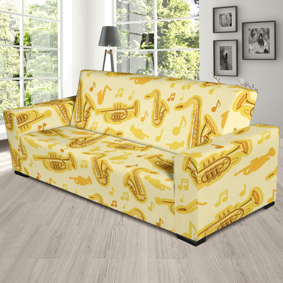 Saxophone Cornet Pattern Yellow Background Sofa Slipcover