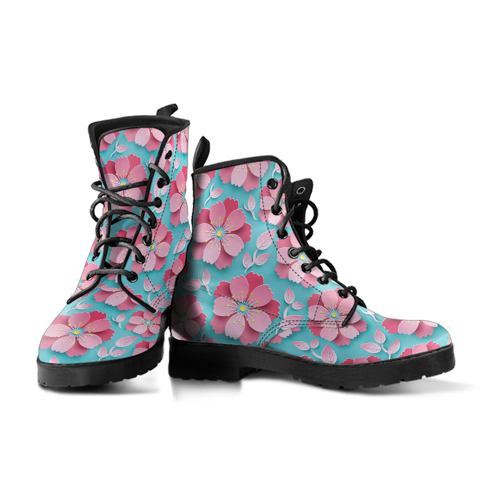 3D Sakura Cherry Blossom Pattern Leather Boots