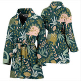 Dinosaurs Tropical Leaves Flower Pattern Women'S Bathrobe