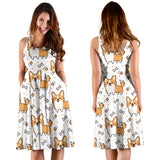 Cute Corgi Heart Star Bone Pattern Sleeveless Midi Dress