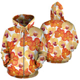 Orange Yellow Orchid Flower Pattern Background Zip Up Hoodie