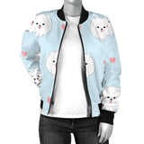 White Cute Pomeranian Pattern Women'S Bomber Jacket