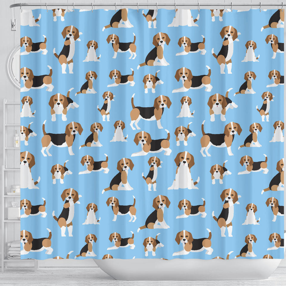 Beagle Dog Blue Background Pattern Shower Curtain Fulfilled In US
