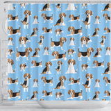 Beagle Dog Blue Background Pattern Shower Curtain Fulfilled In US