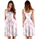 Watercolor Pink Heart Pattern Sleeveless Midi Dress