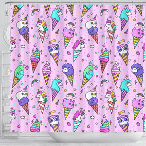 Cute Ice Cream Cone Animal Pattern Shower Curtain Fulfilled In US