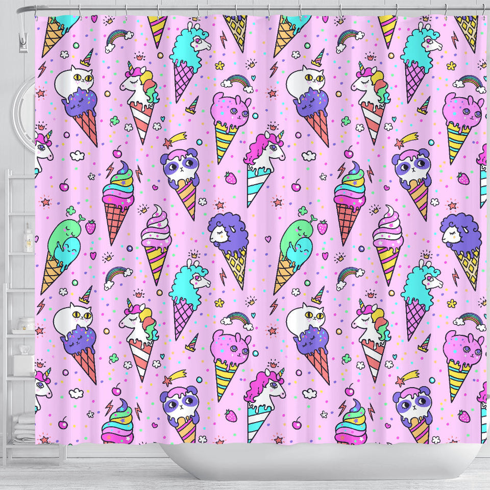 Cute Ice Cream Cone Animal Pattern Shower Curtain Fulfilled In US