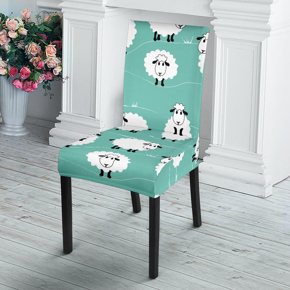Cute Sheep Green Background Dining Chair Slipcover