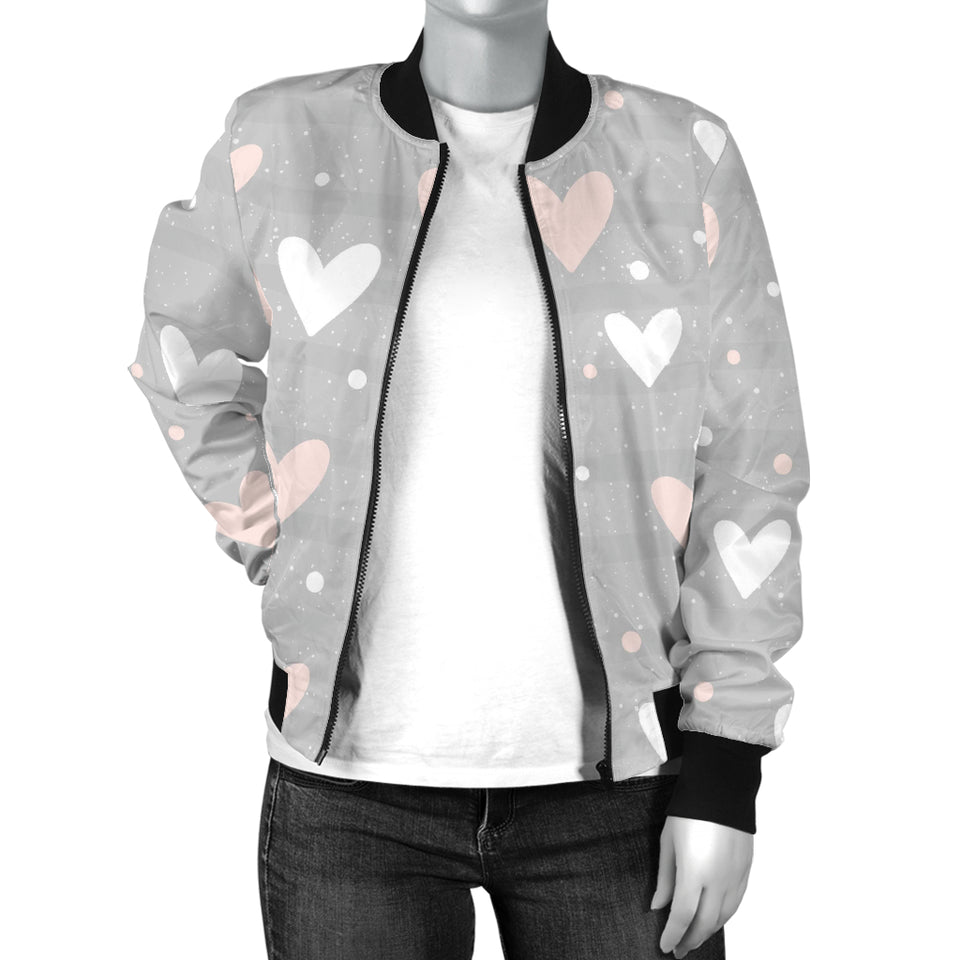 Heart Pattern Gray Background Women'S Bomber Jacket