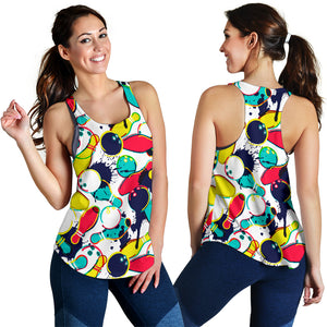 watercolor bowling ball pins Women Racerback Tank Top