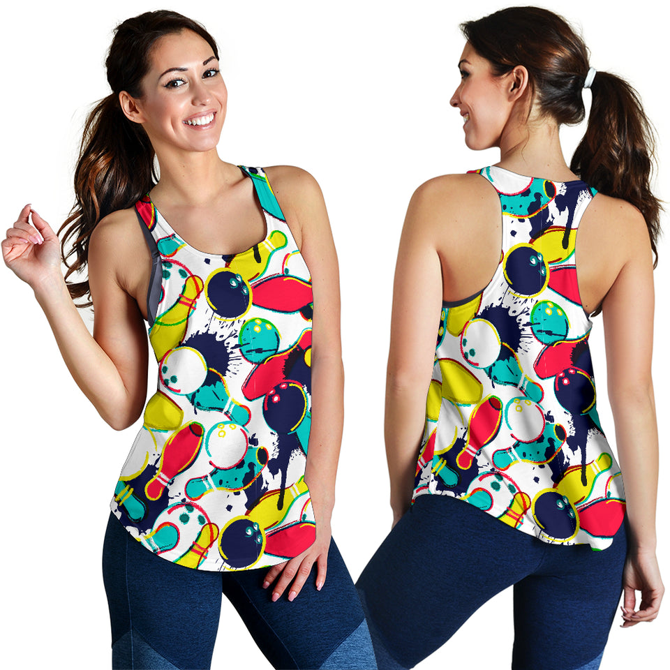 watercolor bowling ball pins Women Racerback Tank Top
