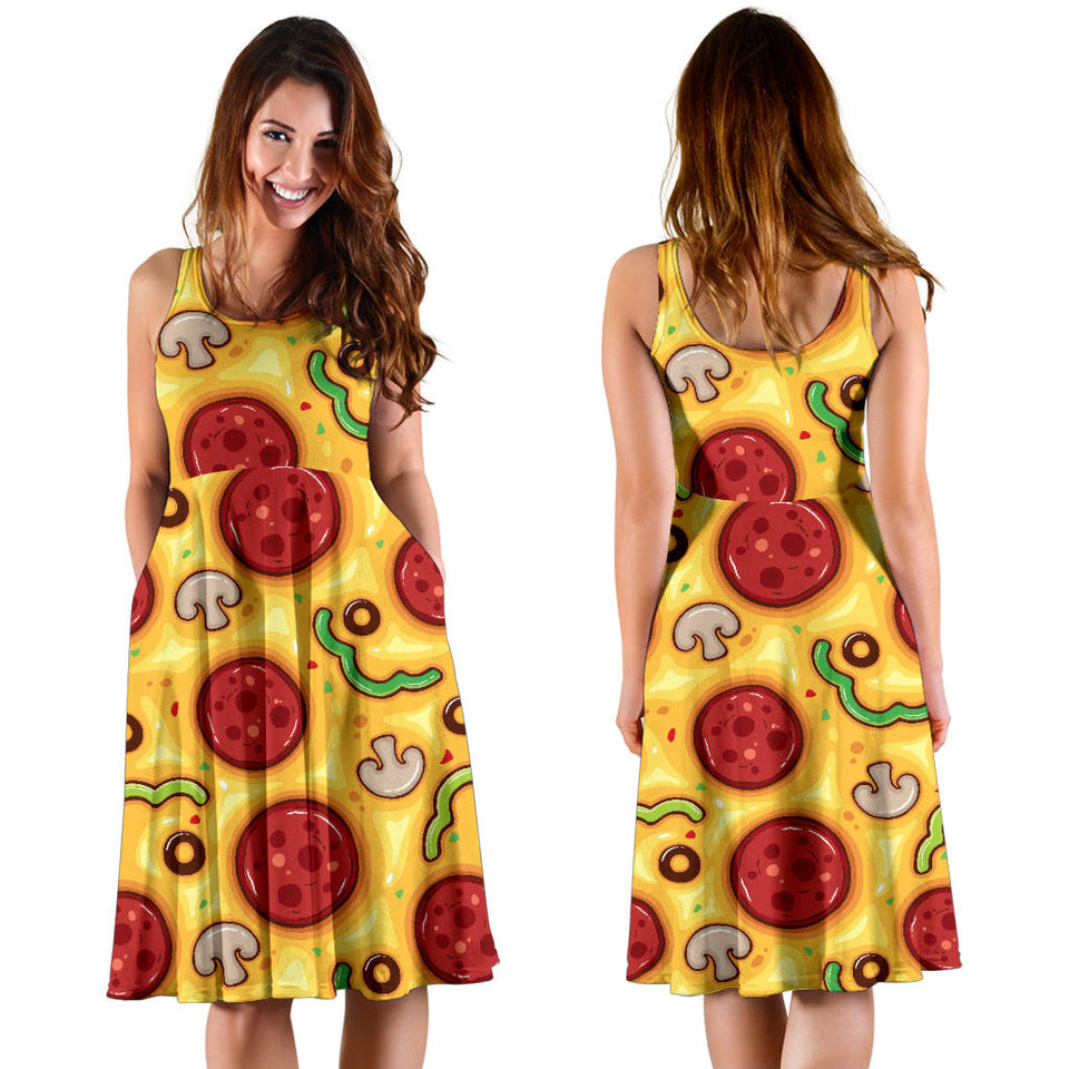 Pizza Texture Pattern Sleeveless Midi Dress