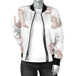 Cute Sea Otters Pattern Women'S Bomber Jacket