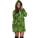 Green Hop Pattern Women'S Hoodie Dress