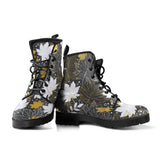 Beautiful Gold Autumn Maple Leaf Pattern Leather Boots