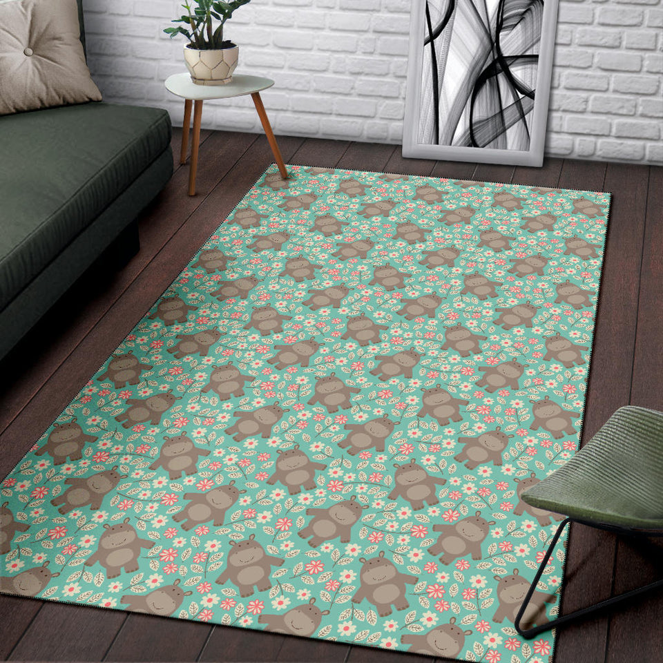 Hippopotamus Pattern Print Design 02 Area Rug
