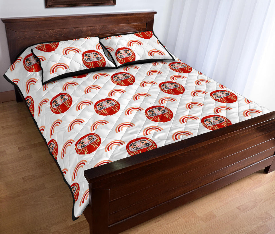 Daruma japanese wooden doll design pattern Quilt Bed Set