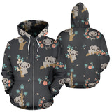 Cute Koala Pattern Zip Up Hoodie