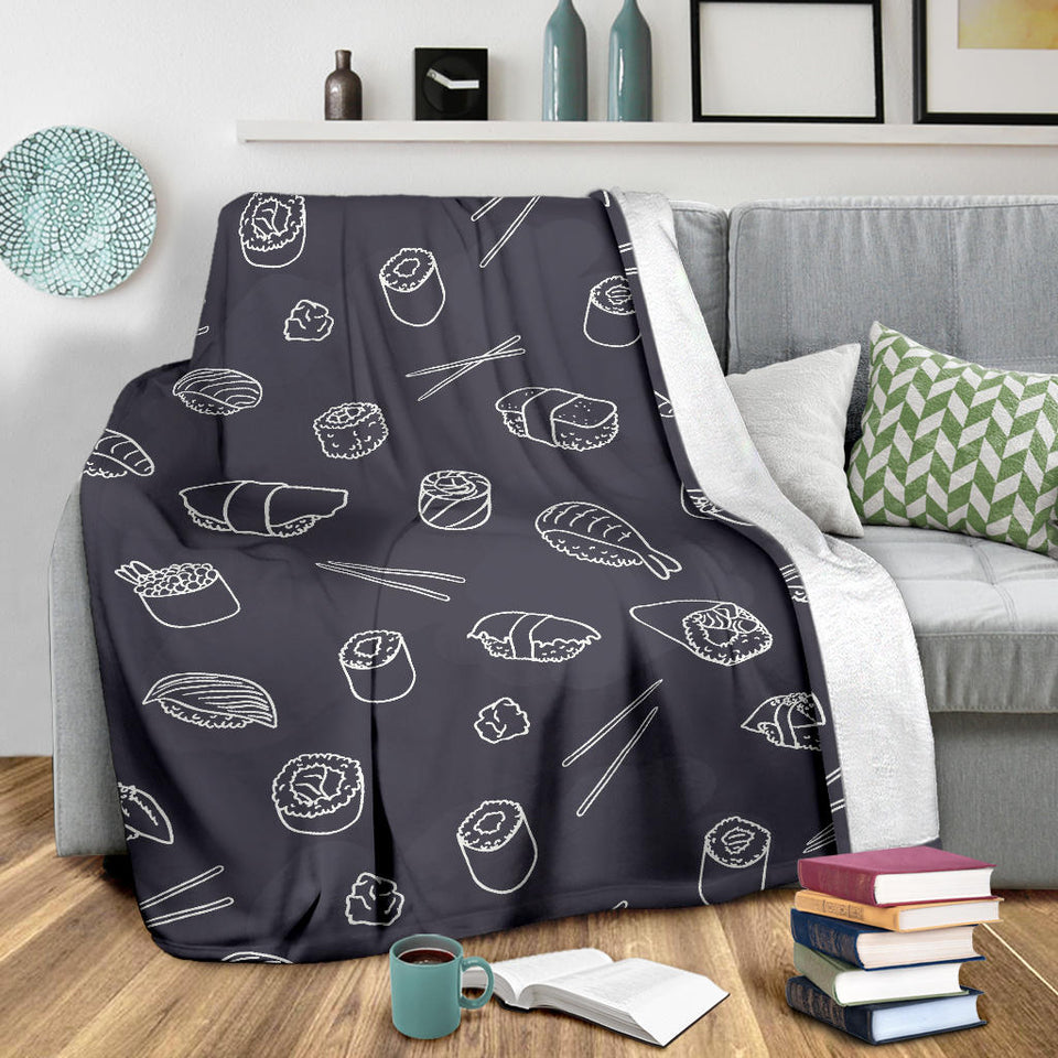 Sushi Pattern Black Background Premium Blanket