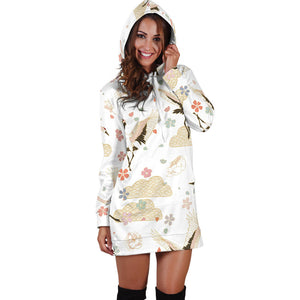 Beautiful Japanese Cranes Pattern Women'S Hoodie Dress