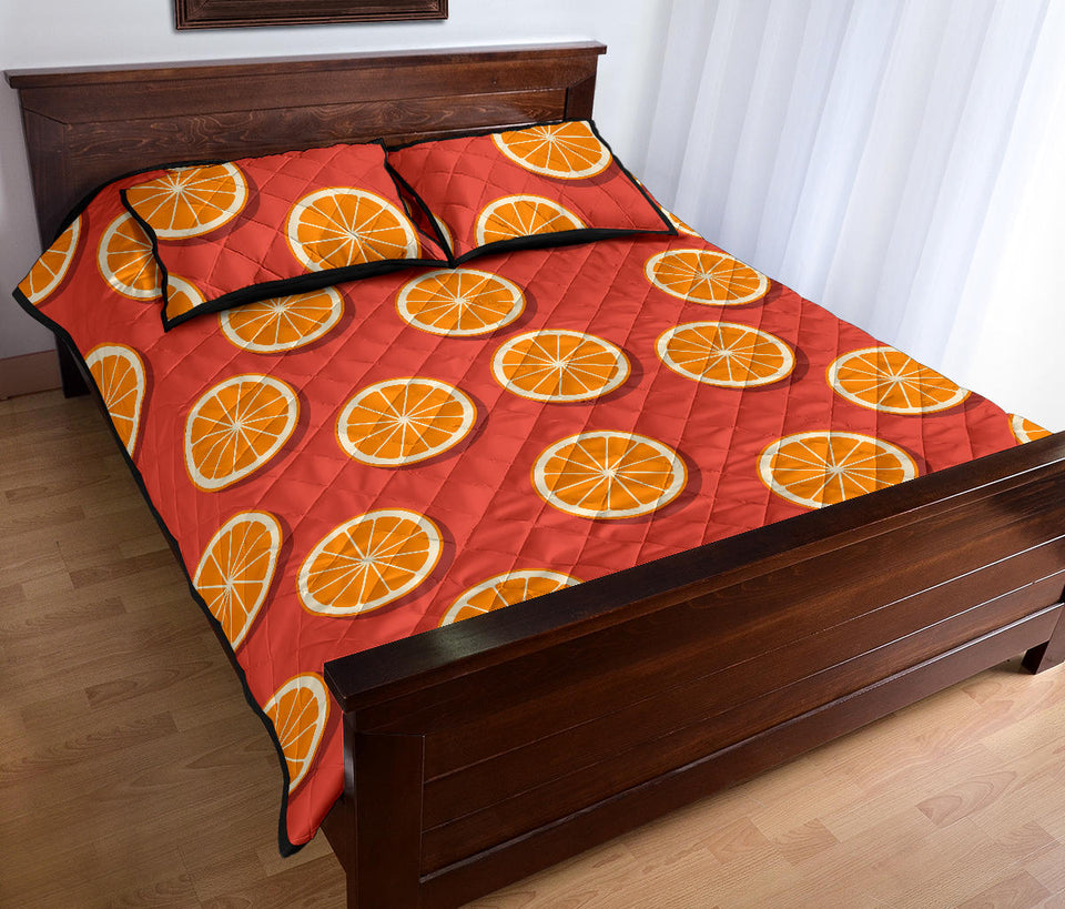 Oranges pattern red background Quilt Bed Set