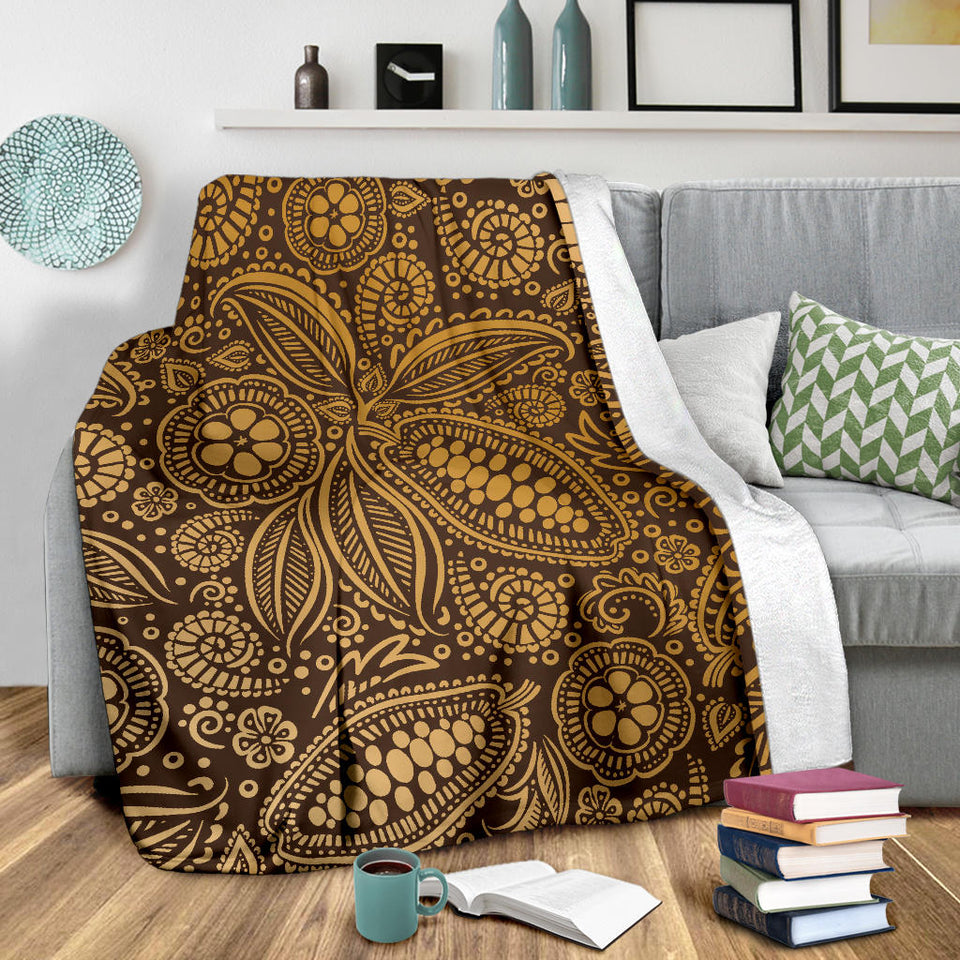 Cocoa Beans Tribal Polynesian Pattern Background Premium Blanket