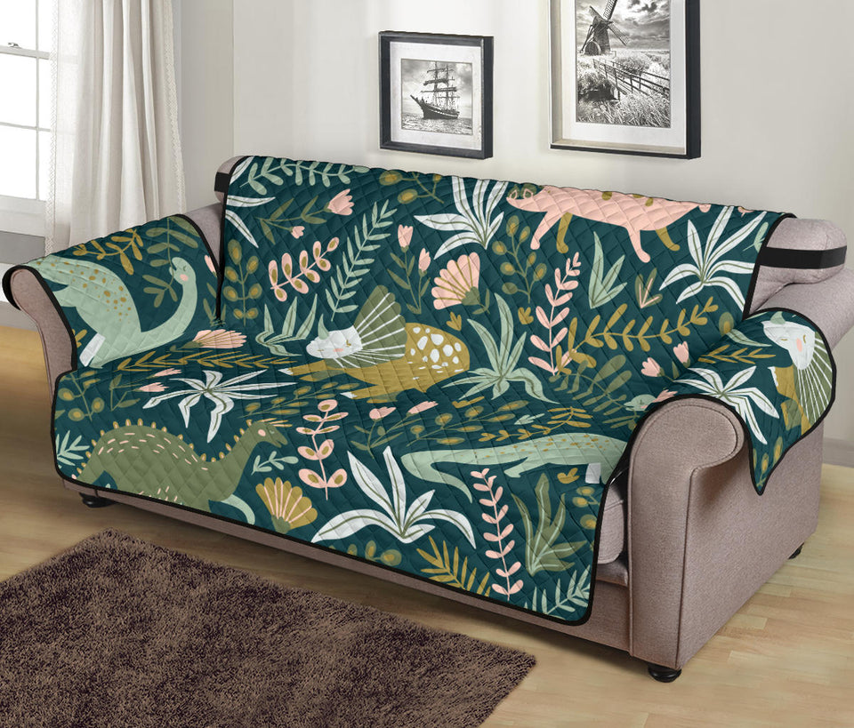 dinosaurs tropical leaves flower pattern Sofa Cover Protector