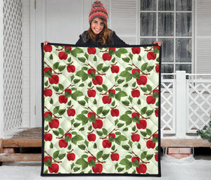 Red Apples Leaves Pattern Premium Quilt