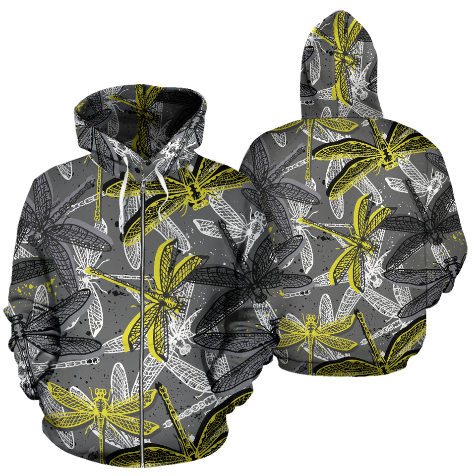 Hand Drawn Dragonfly Pattern Zip Up Hoodie