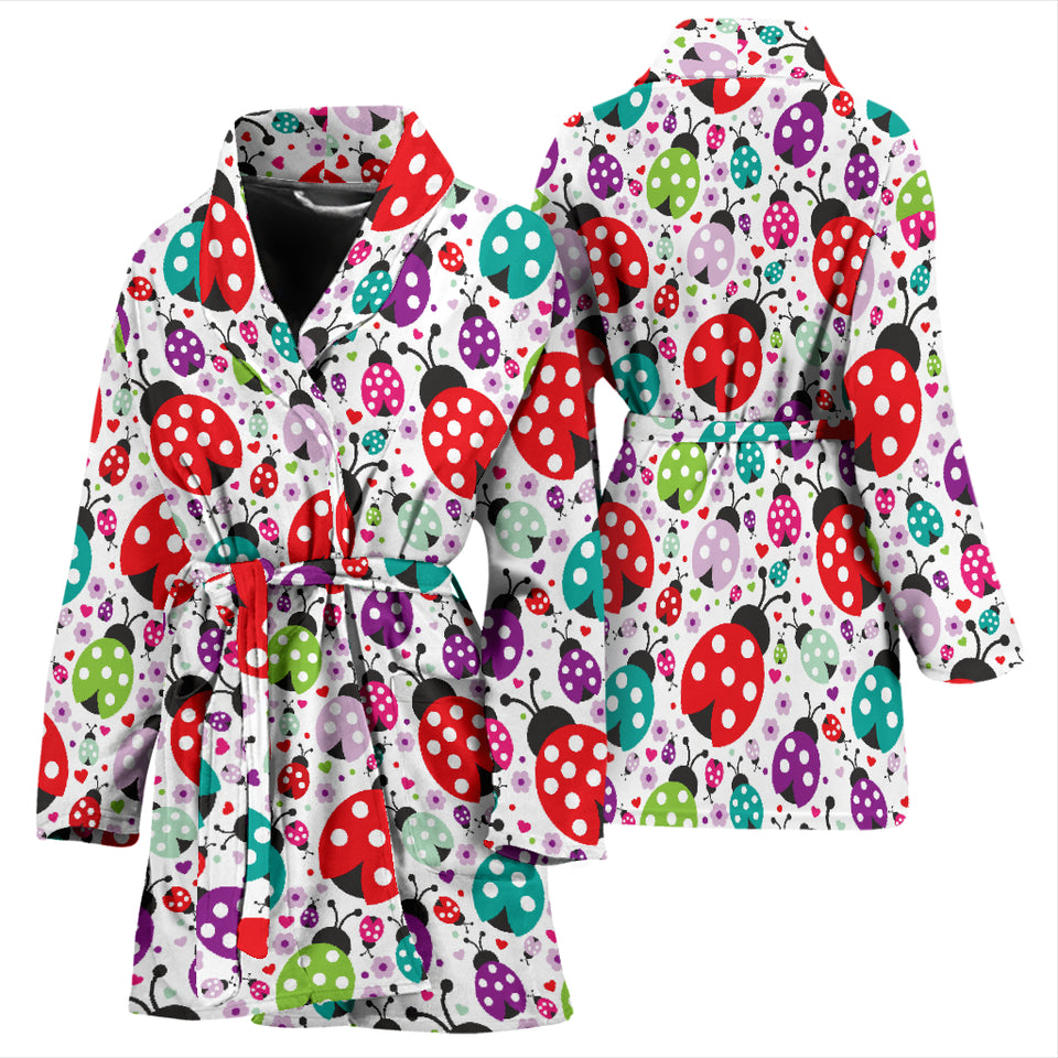 Ladybug Pattern Print Design 03 Women's Bathrobe