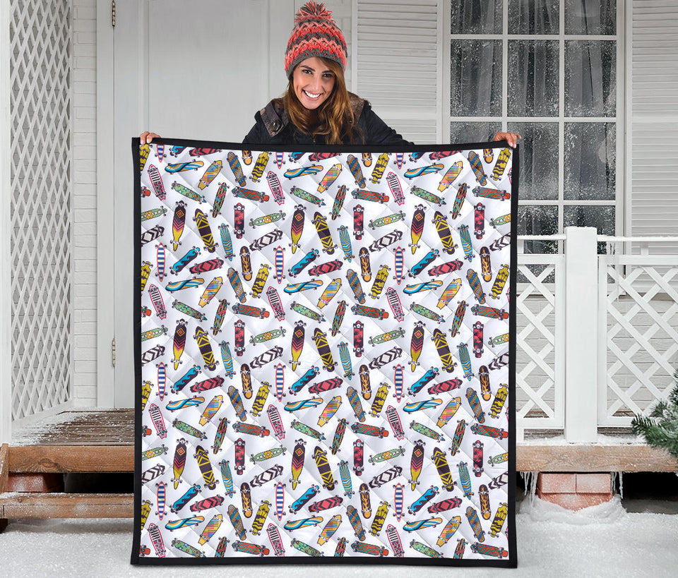 Skate Board Pattern Print Design 05 Premium Quilt