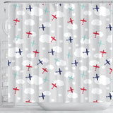 Airplane Cloud Grey Background Shower Curtain Fulfilled In US