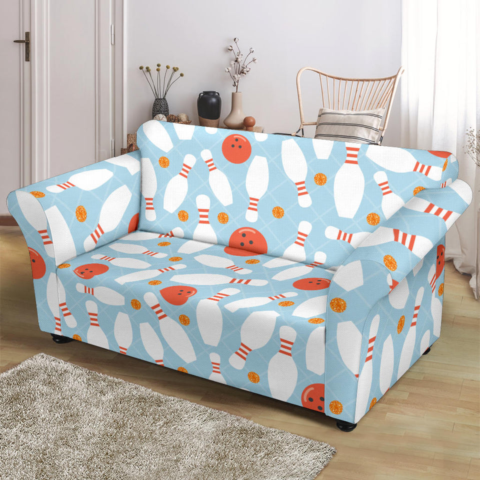 Bowling Ball Bowling Pins Blue Blackground Loveseat Couch Slipcover