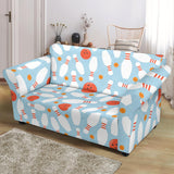 Bowling Ball Bowling Pins Blue Blackground Loveseat Couch Slipcover