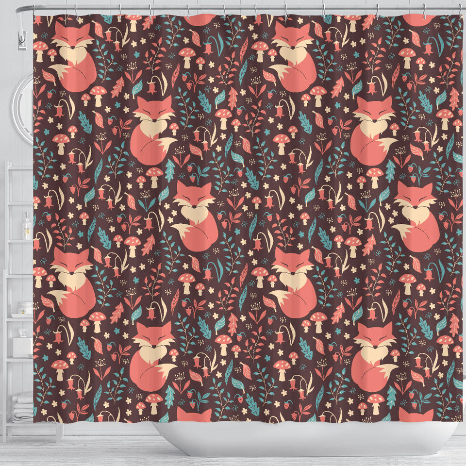 Fox Leaves Mushroom Pattern Shower Curtain Fulfilled In US