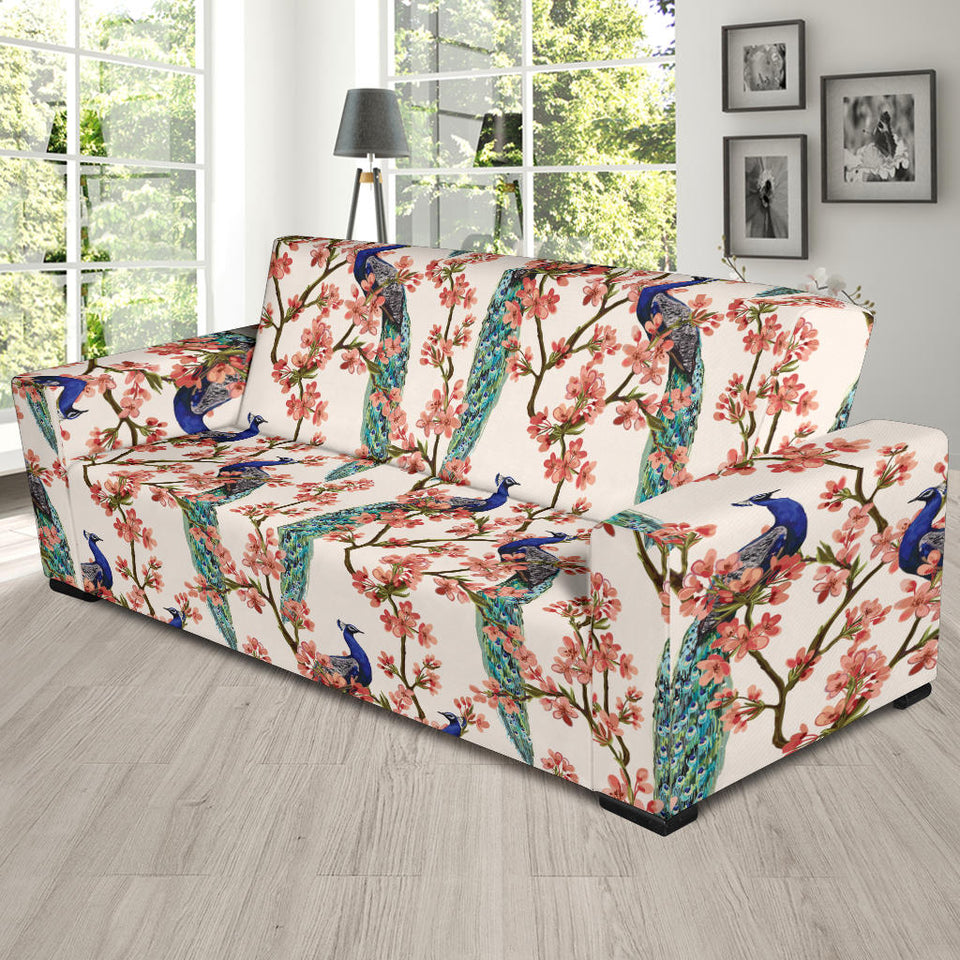 Peacock Tropical Flower Pattern Sofa Slipcover