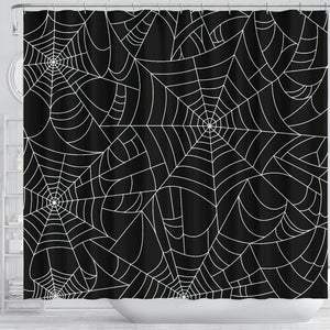 Spider Web Pattern Black Background White Cobweb Shower Curtain Fulfilled In US