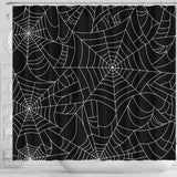 Spider Web Pattern Black Background White Cobweb Shower Curtain Fulfilled In US