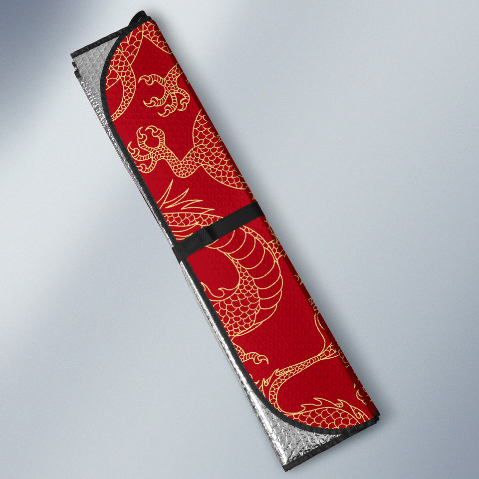 Gold Dragons Red Background Car Sun Shade