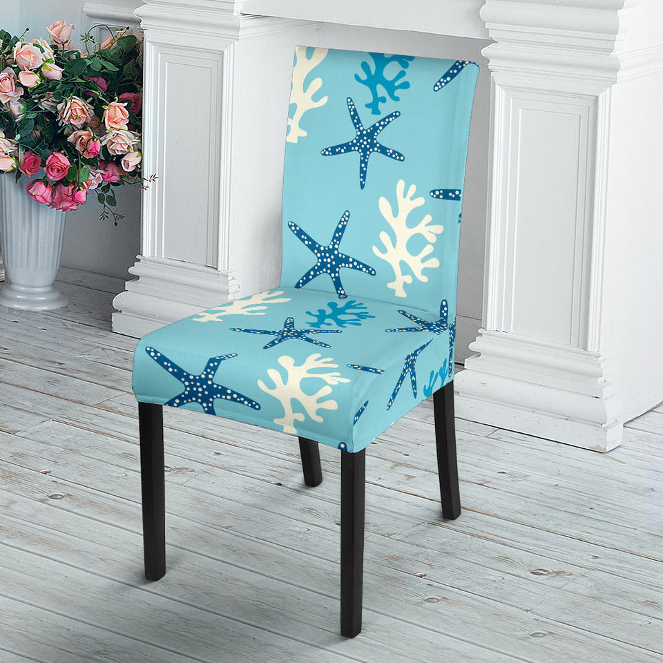 Blue Starfish Coral Reef Pattern Dining Chair Slipcover