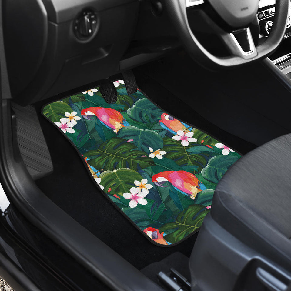 Parrot Palm Tree Leaves Flower Hibiscus Pattern Front And Back Car Mats