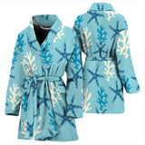 Blue Starfish Coral Reef Pattern Women'S Bathrobe