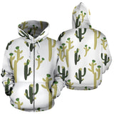 Cute Cactus Pattern Zip Up Hoodie
