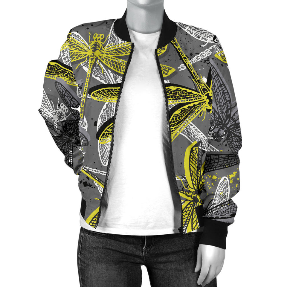 Hand Drawn Dragonfly Pattern Women'S Bomber Jacket