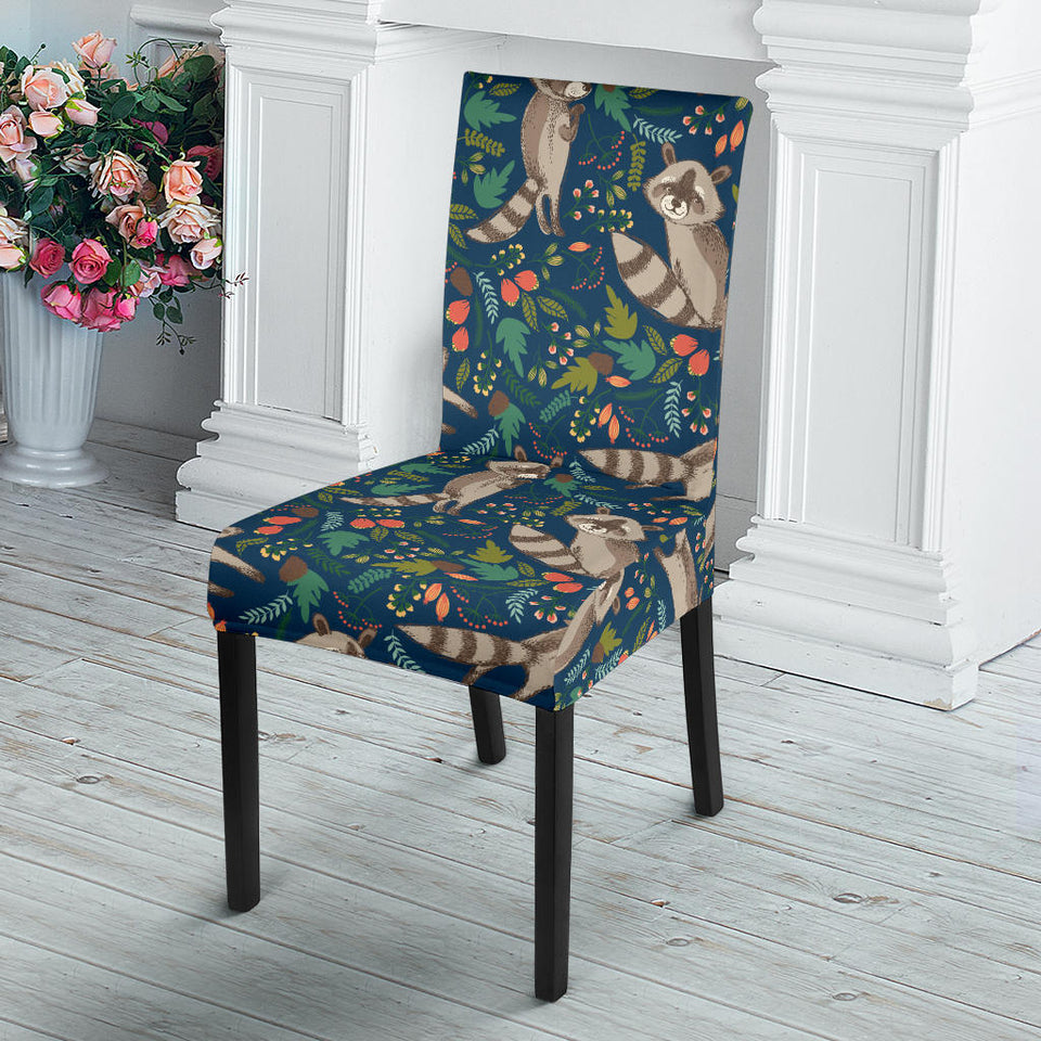 Raccoon Tropical Leaves Pattern Dining Chair Slipcover