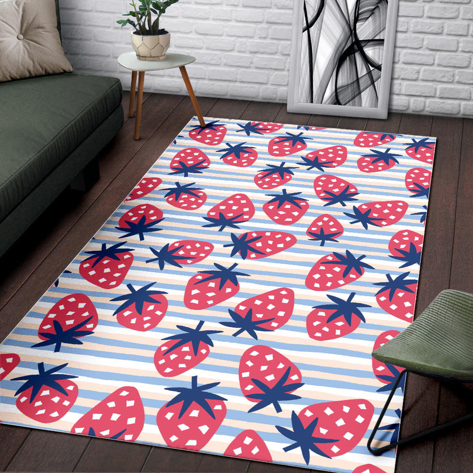 Strawberry Pattern Blue Lines Background Area Rug