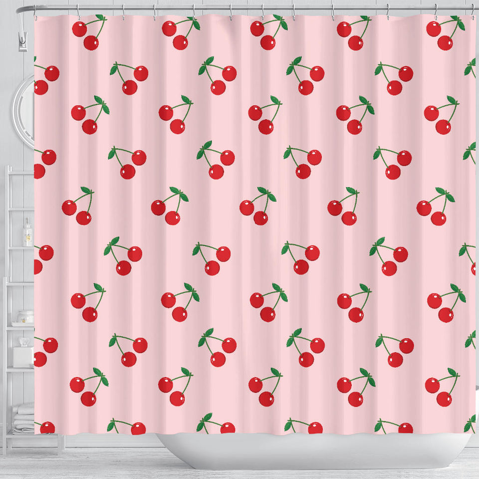 Cherry Pattern Pink Background Shower Curtain Fulfilled In US